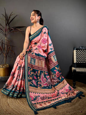 Vibrant Bright Pen Kalamkari Tussar Saree