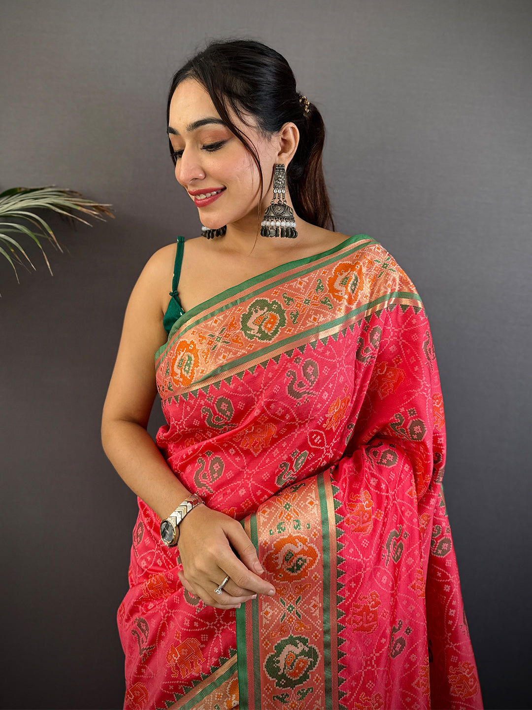 Elegant Gajri Pochampally Patola Silk Saree