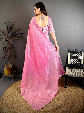 Baby Pink Bariq Cutwork Crash Silk Saree