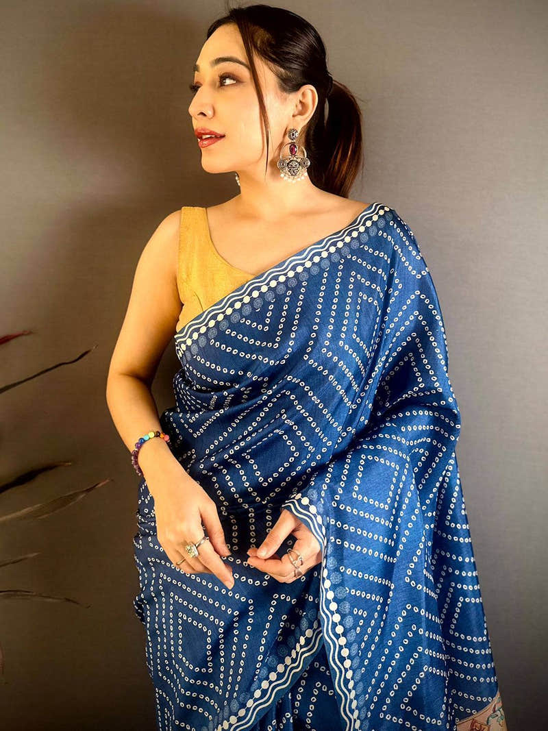 Radiant Tussar Bandhej Kalamkari Saree