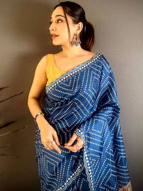 Radiant Tussar Bandhej Kalamkari Saree