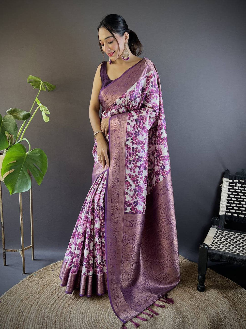 Radiant in Wine Floral Print Saree