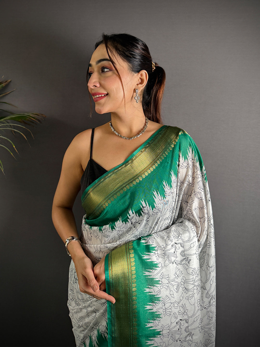 Artful Pen Kalamkari Dola Silk Saree