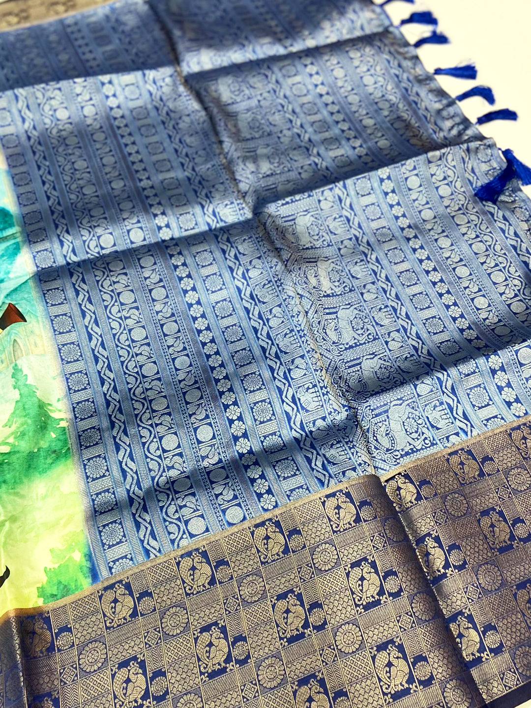 Sky Blue Soft Banarasi Silk Digital Print Saree
