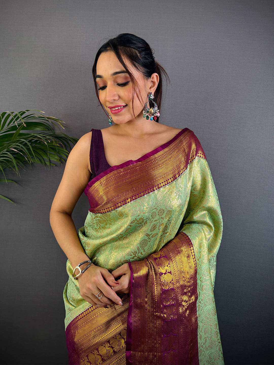 Pastel Mint Green Dharmavaram Silk Saree