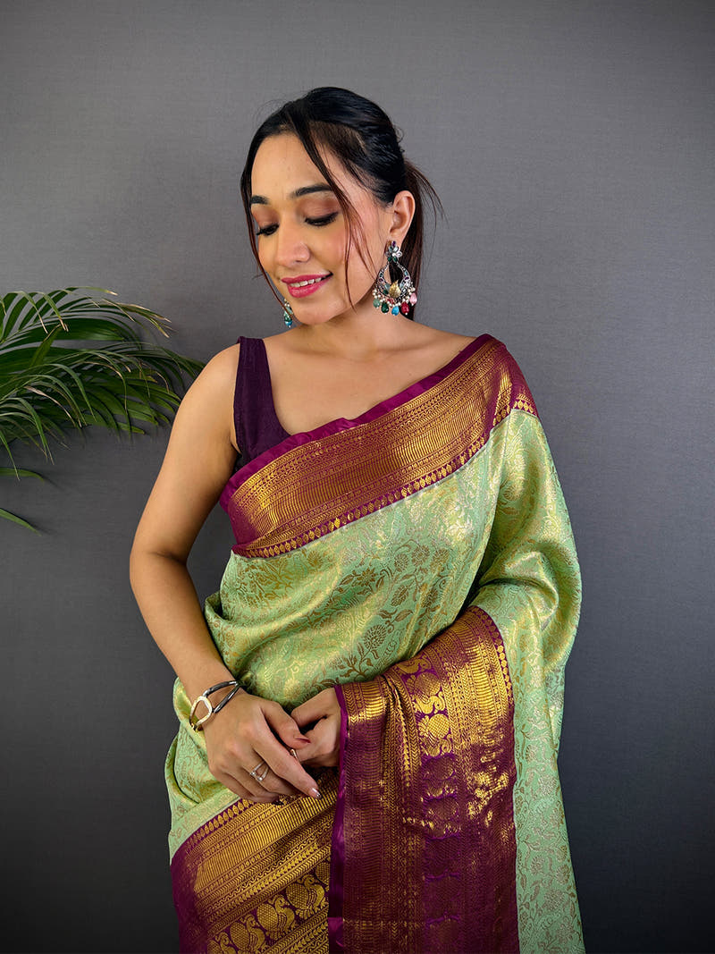 Pastel Mint Green Dharmavaram Silk Saree