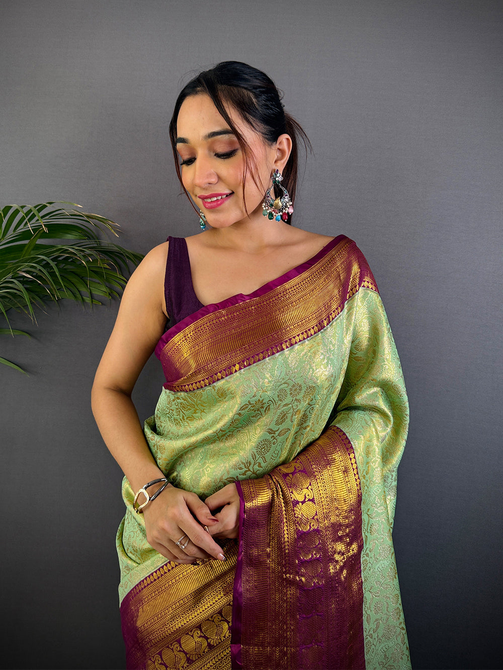 Pastel Mint Green Dharmavaram Silk Saree