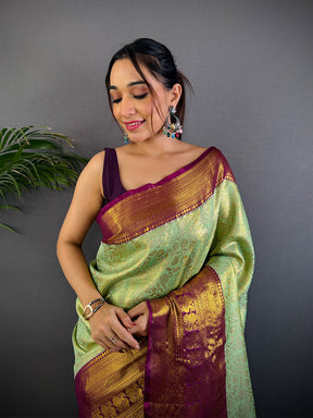 Pastel Mint Green Dharmavaram Silk Saree