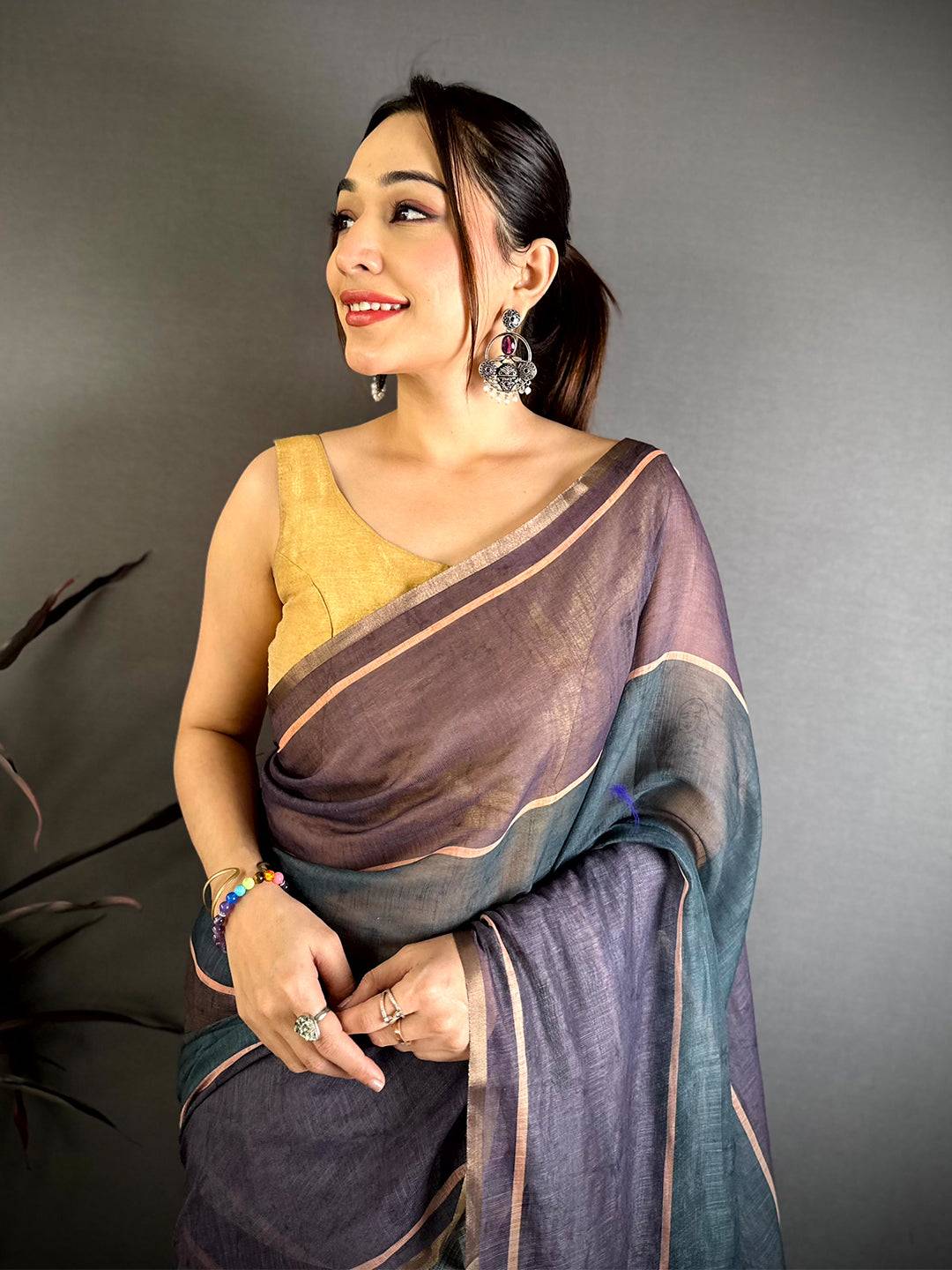 Classic Stripe Linen Tissue Saree