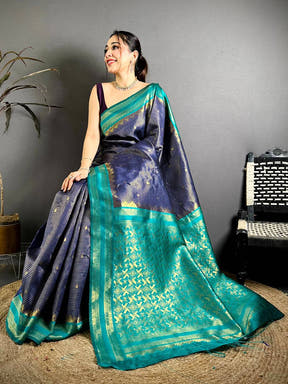 Navy Banarasi Katan Silk Gadwal Zari Saree