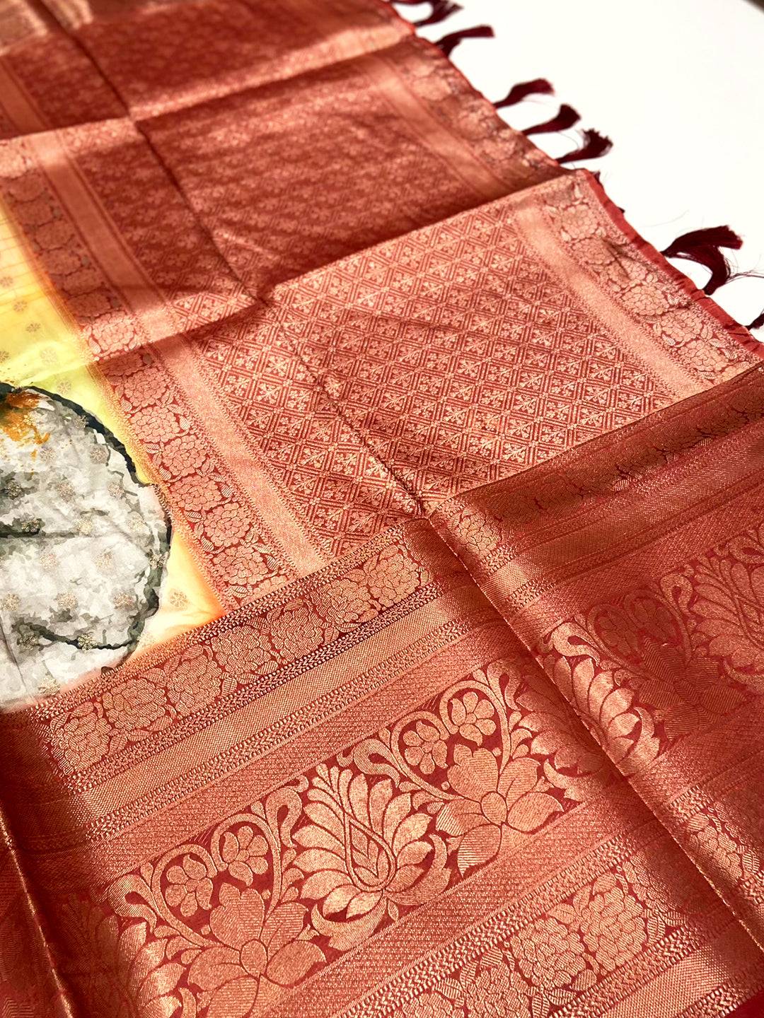 Majestic Banarasi Floral Print Saree