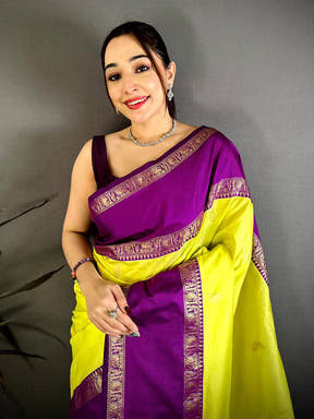 Regal Yellow Gadwal Pure Soft Silk Saree