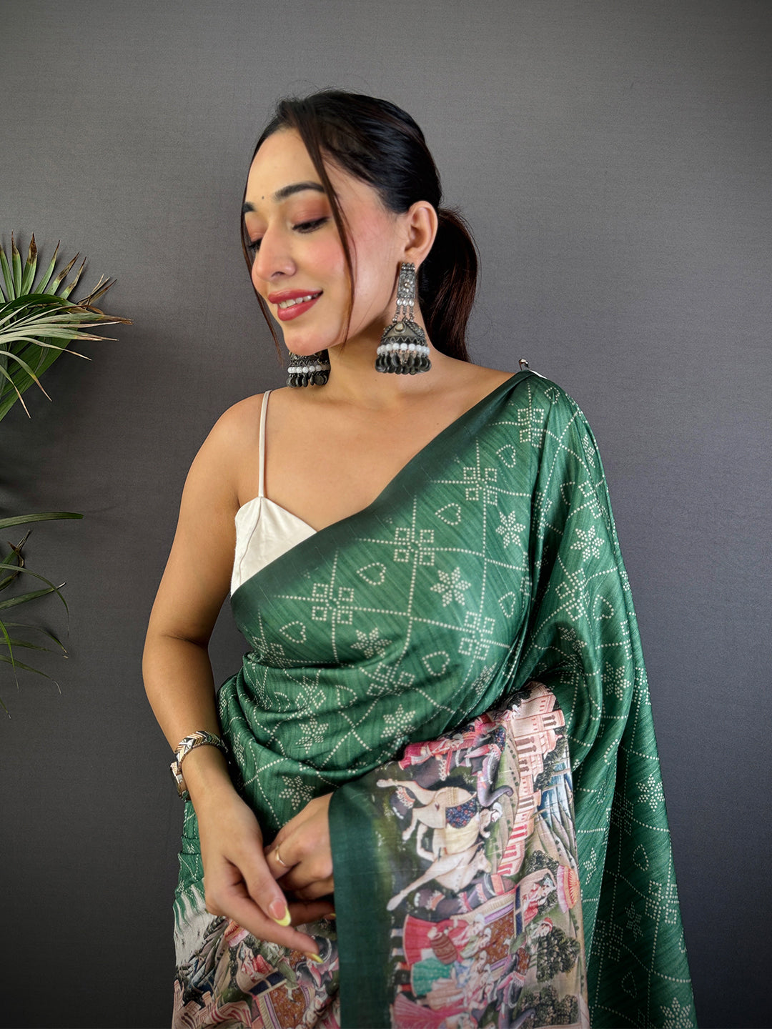 Green Kalamkari Digital Printed Saree