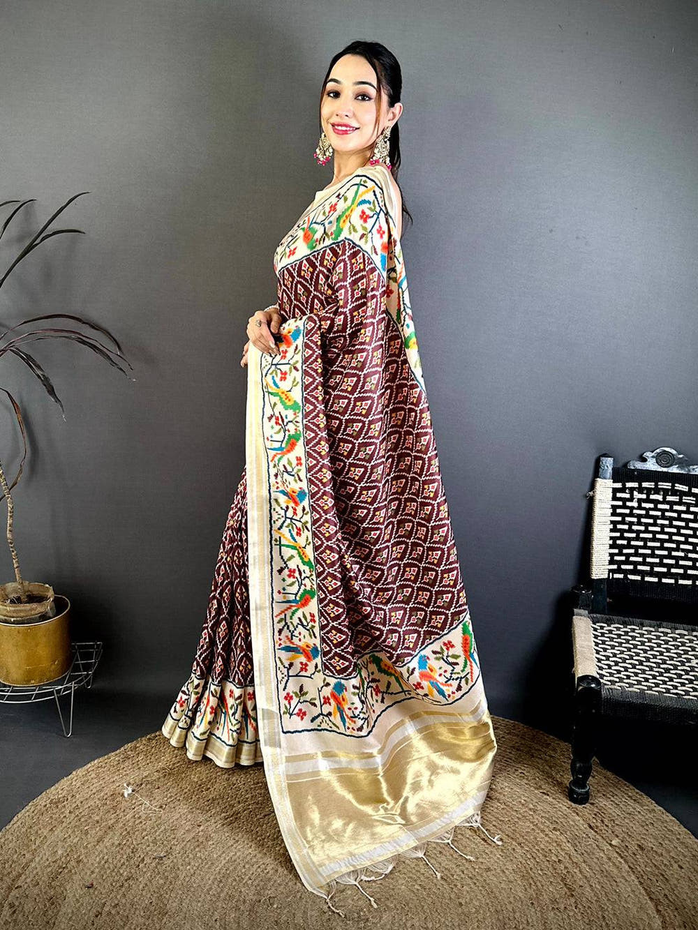 Maroon Patola Digital Kanchi Silk Saree