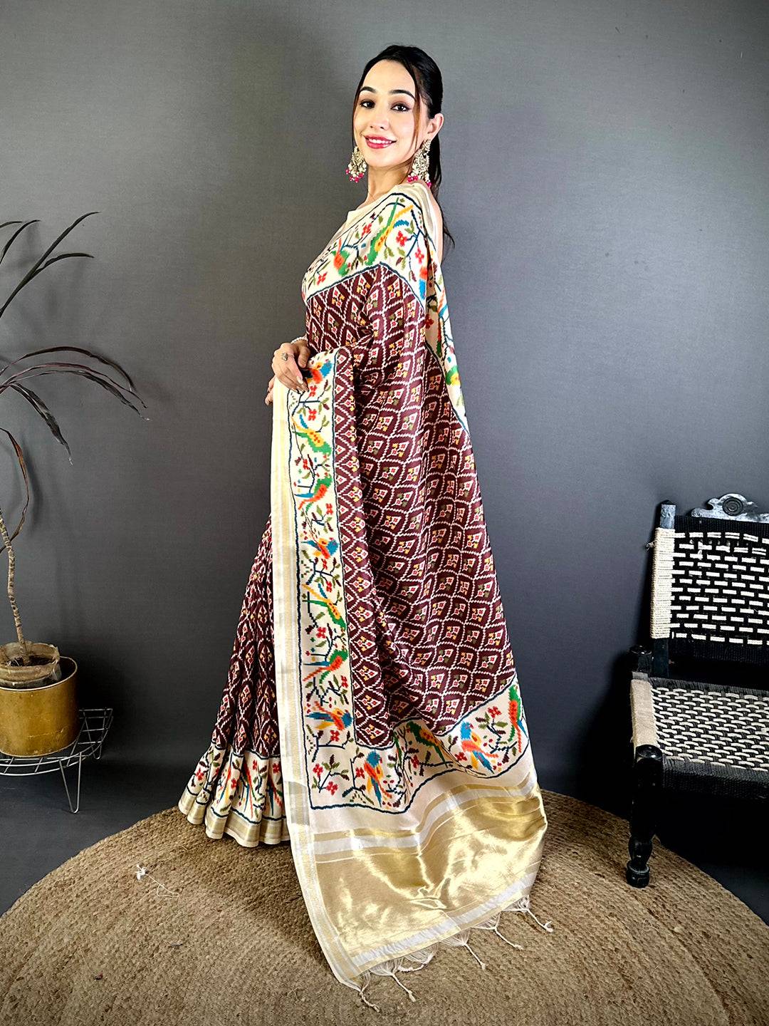 Maroon Patola Digital Kanchi Silk Saree