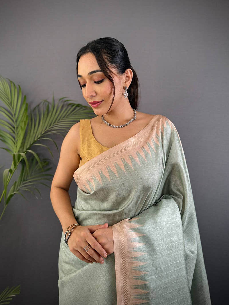Sky Blue Handloom Ghicha Saree