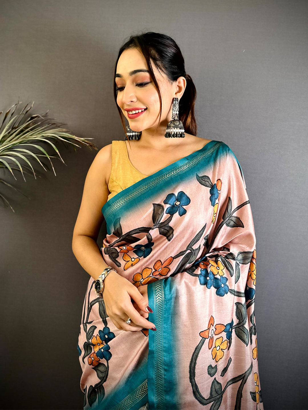 Peach Soft Tussar Ghicha Saree