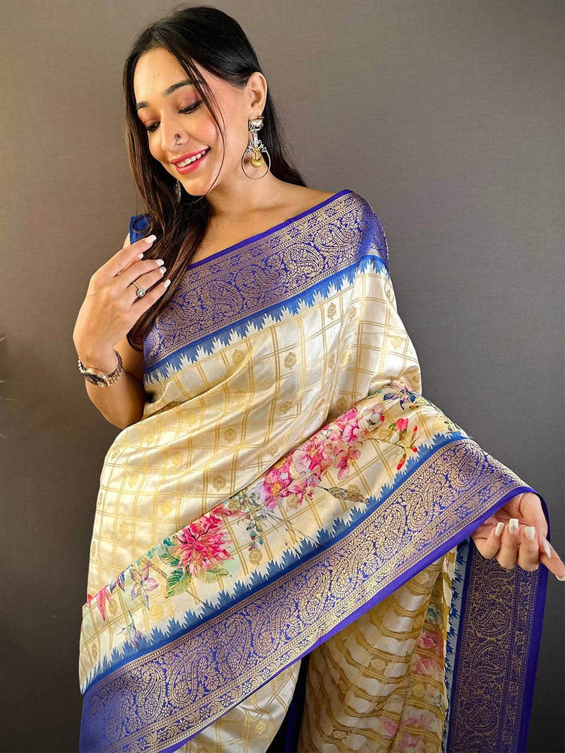 Blue Floral Bloom Kovai Rettapet Saree