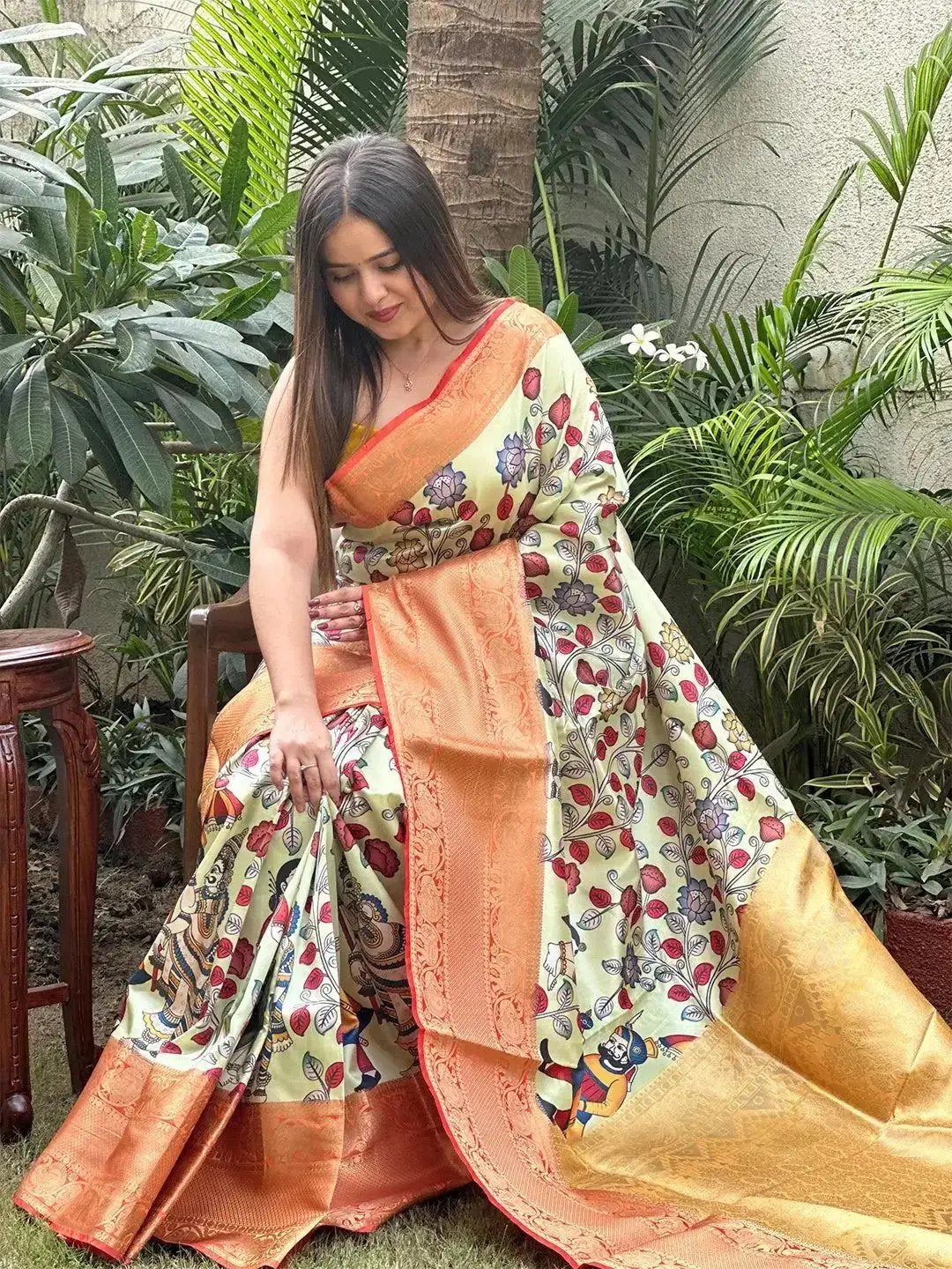 Elegant Kalamkari Saree in soft silk with vibrant print