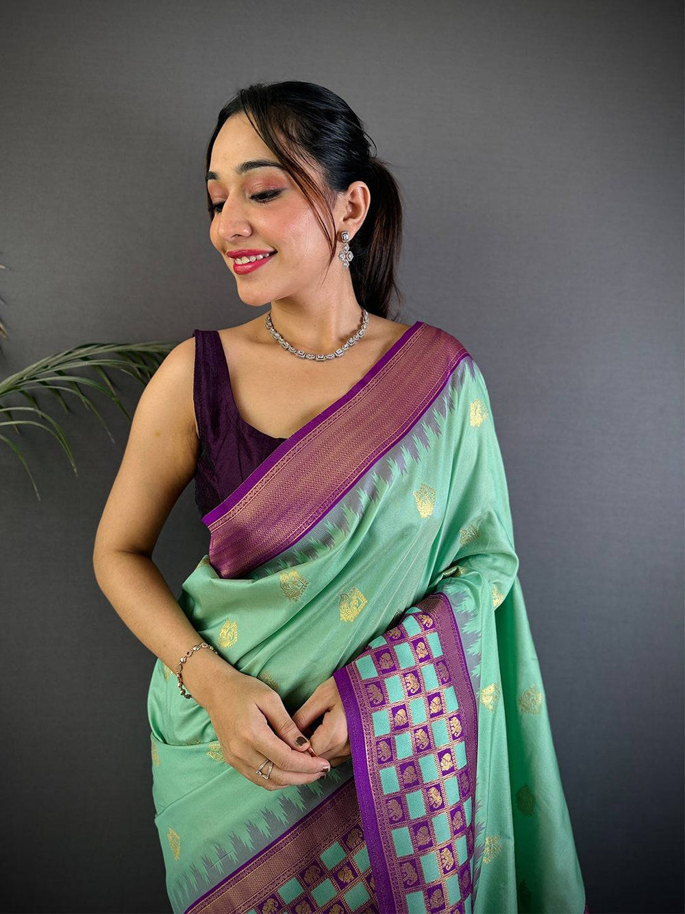 Royal Minakari Chess Border Soft Silk Saree