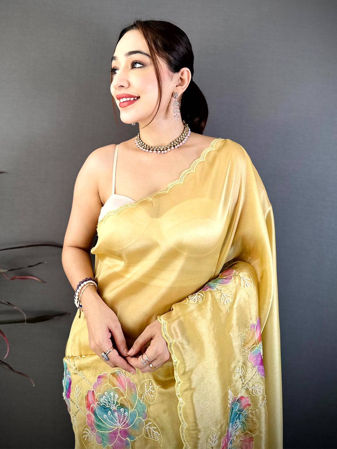 Classic Applique Pearl Embroidered Saree