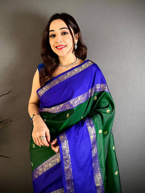 Dark Green Dual Tone Gadwal Saree