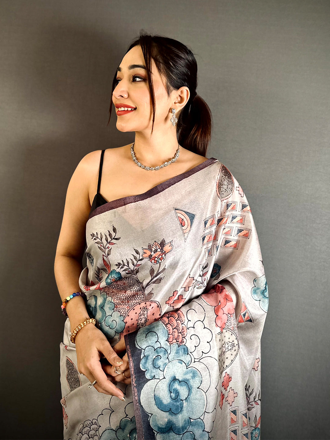 Opulent Floral Kalamkari Tussar Saree