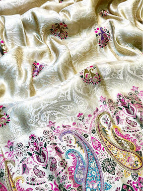 Elegant Kashmiri Jacquard Zari Weaving Saree