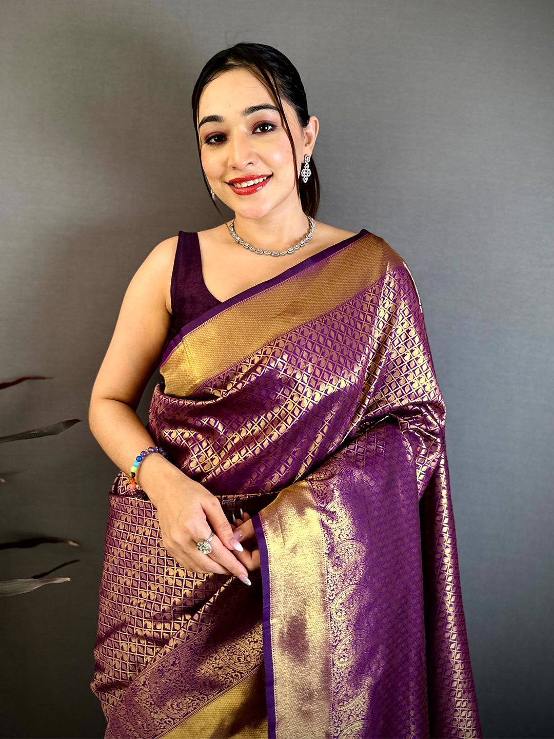 Radiant Wine Kanjivaram Zari Silk Saree