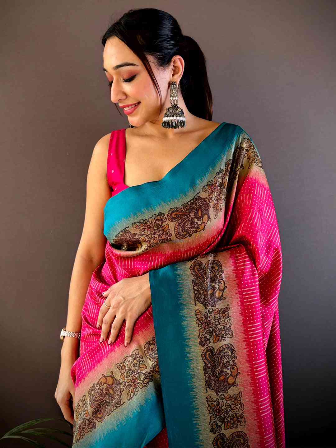 Rani Soft Silk Kalamkari Pallu Saree