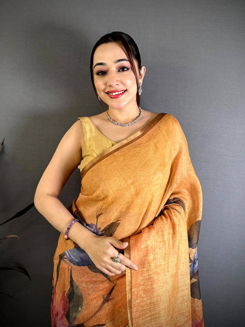 Radiant Kalamkari Linen Chanderi Saree


