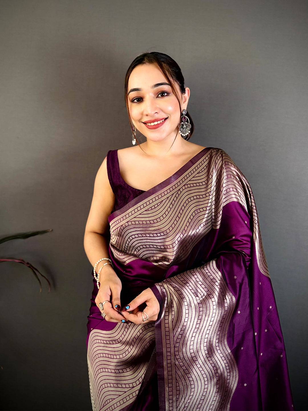 Wine Anmol Zari Banarasi Katan Silk Saree

