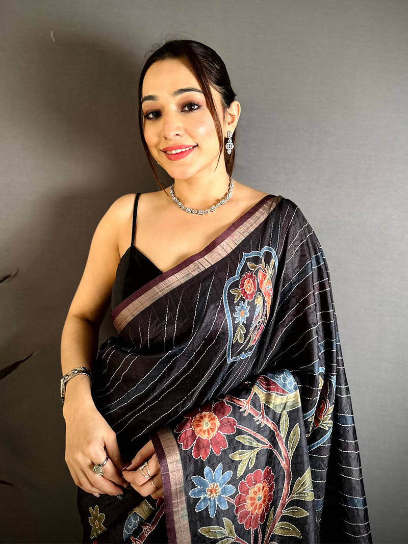 Radiant Tussar Digital Katha Saree