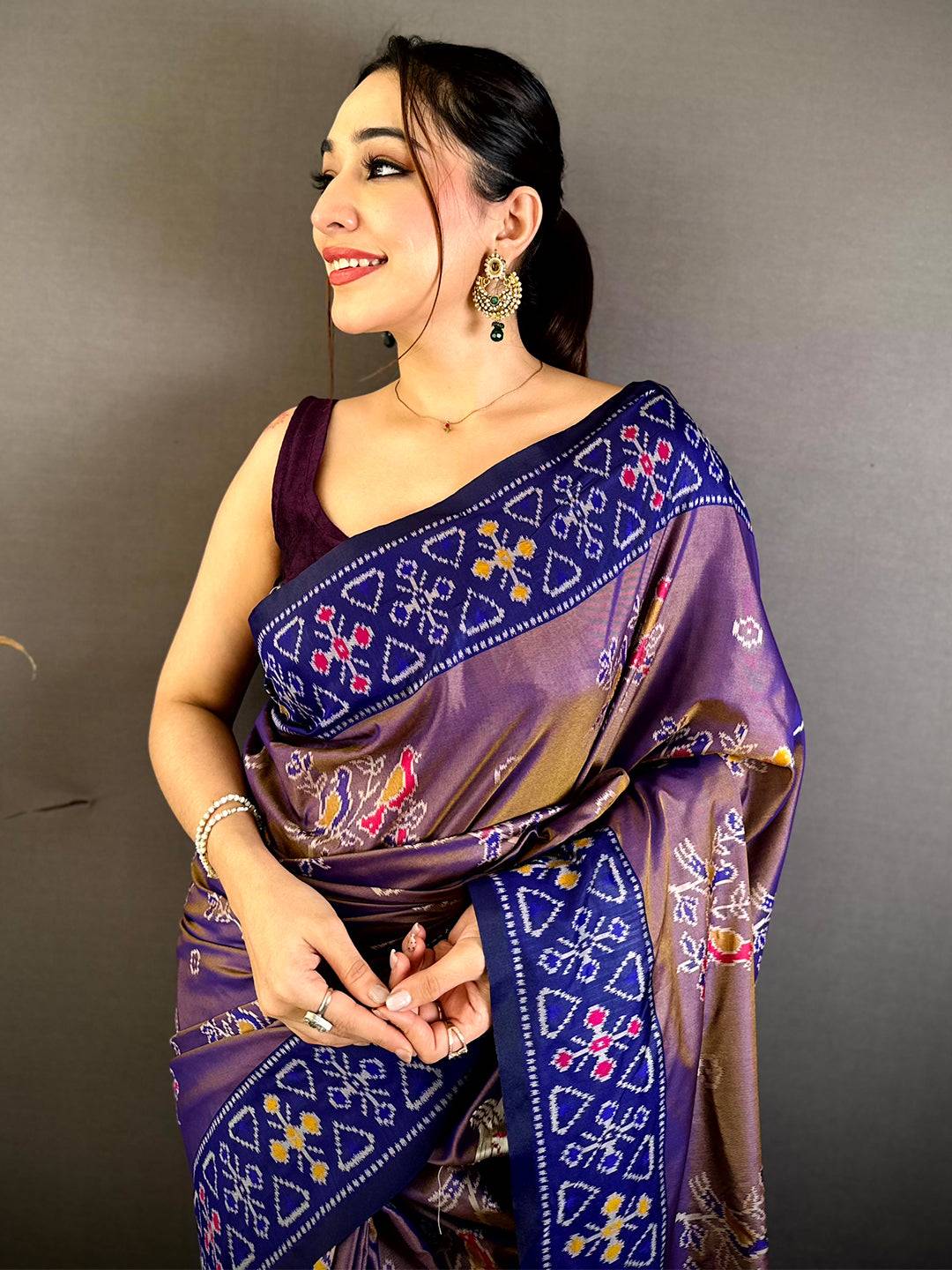 Double Tone Soft Silk Ikkat Border Saree