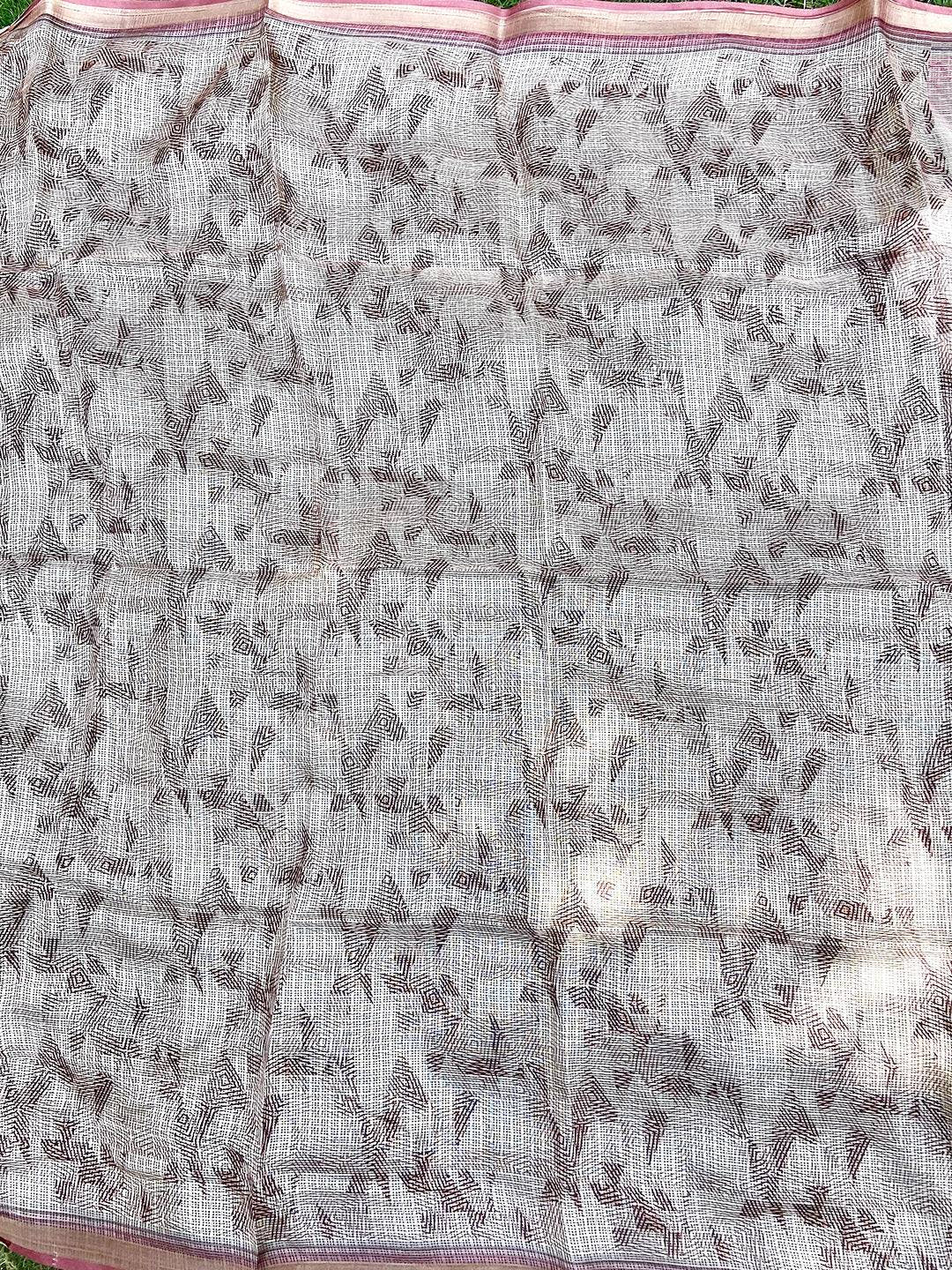 Cream Colour Soft Kota Doriya Silk Saree With Flower Print