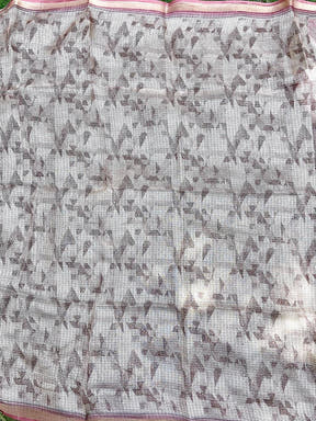 Cream Colour Soft Kota Doriya Silk Saree With Flower Print
