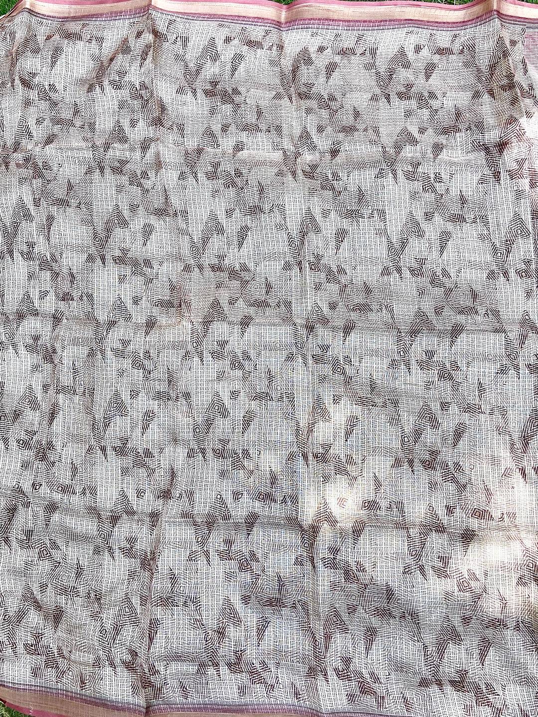 Cream Colour Soft Kota Doriya Silk Saree With Flower Print