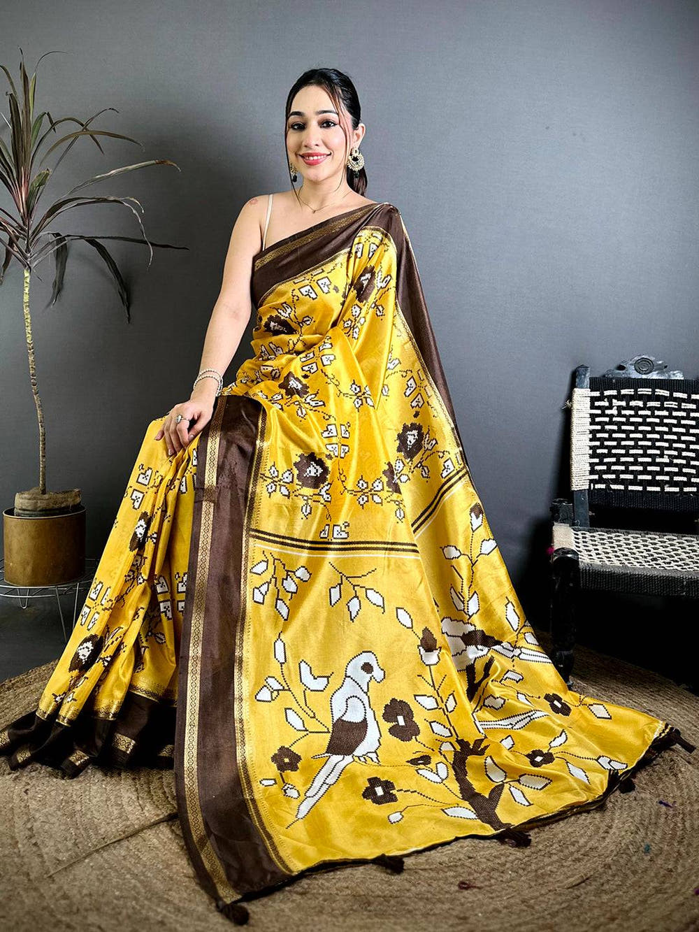 Radiant Floral Print Soft Dola Saree