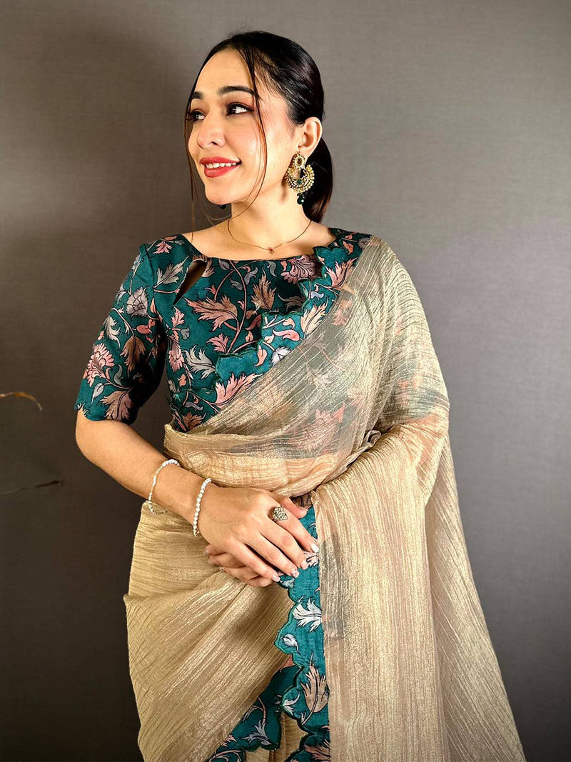 Heritage Printed Silk Cutwork Border Saree