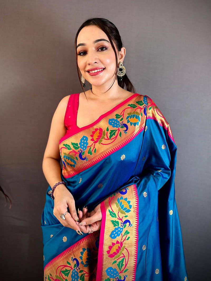 Royal Blue Soft Silk Minakari Pallu Saree