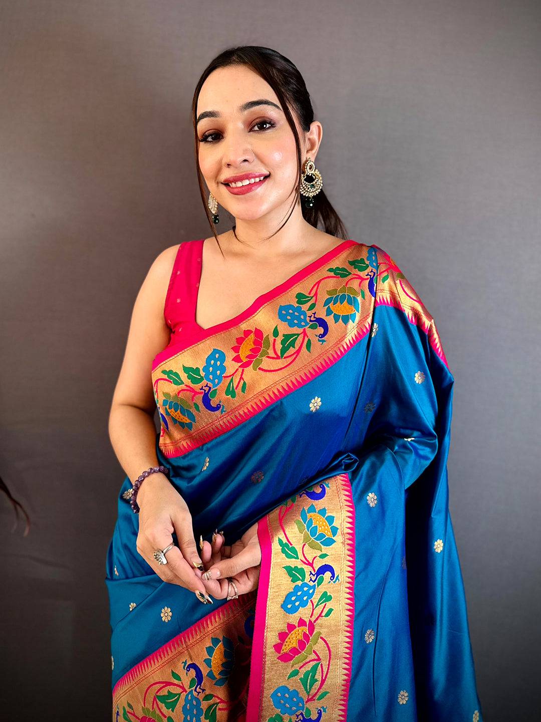 Royal Blue Soft Silk Minakari Pallu Saree