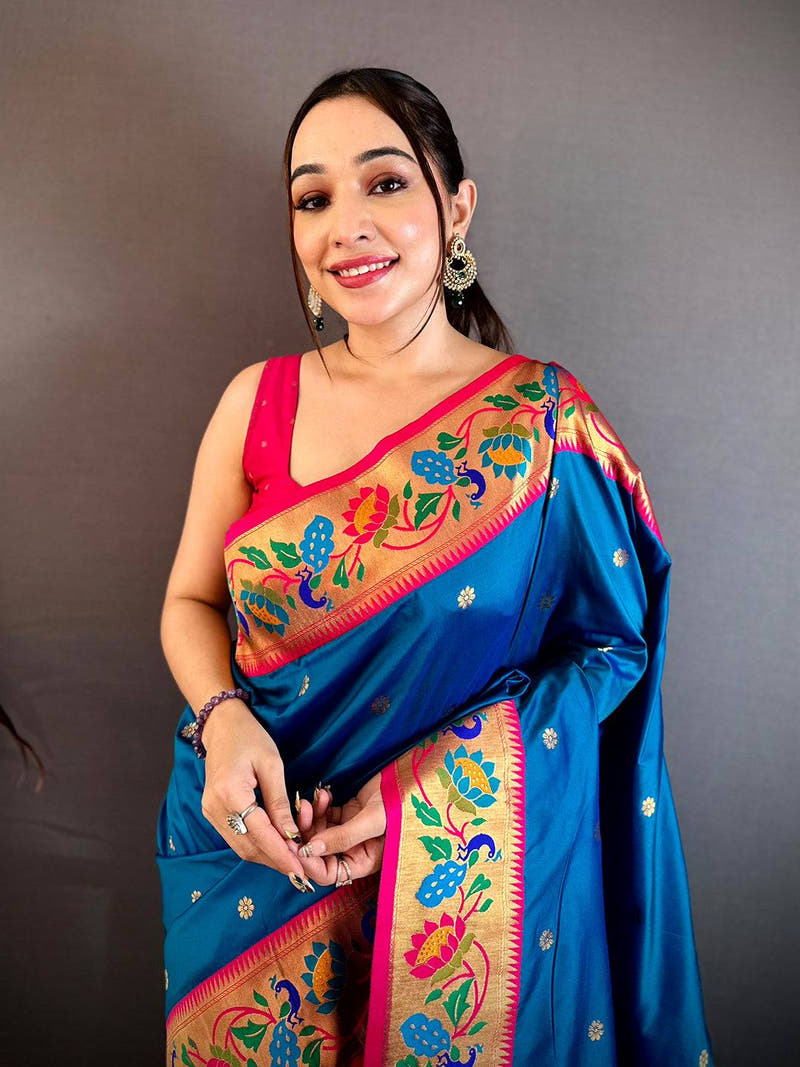 Royal Blue Soft Silk Minakari Pallu Saree