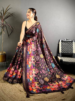 Radiance Ghicha Tussar Pen Kalamkari Saree
