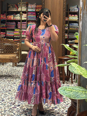 Elegant Desert Rose Patchwork Print Midi Dress display