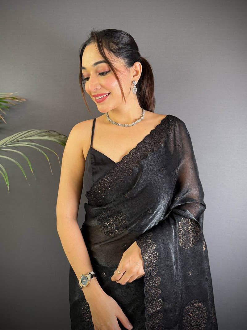 Black Art Silk Sequence Work Saree