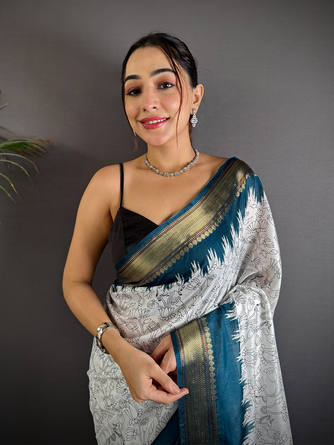 Rama Pichwai Printed Dola Silk Saree