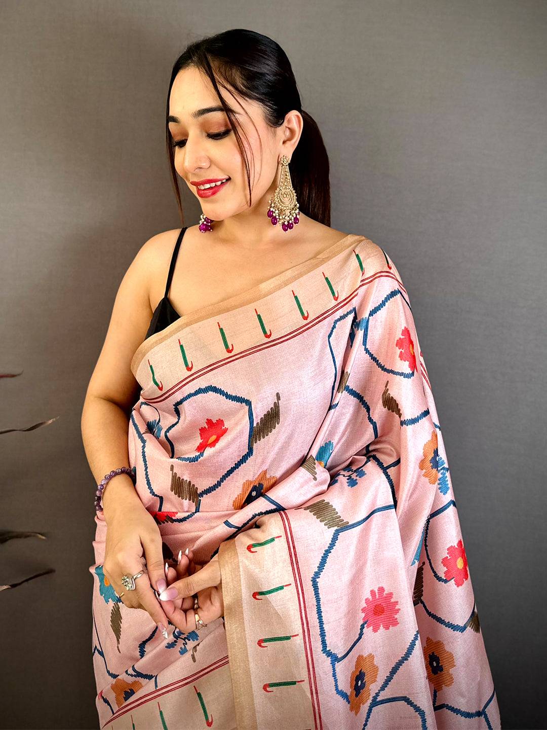 Regal Tussar Ikkat Meenakari Print Saree
