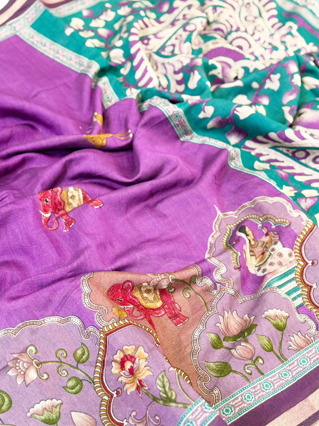 Purple Mul Kalamkari Printed Saree