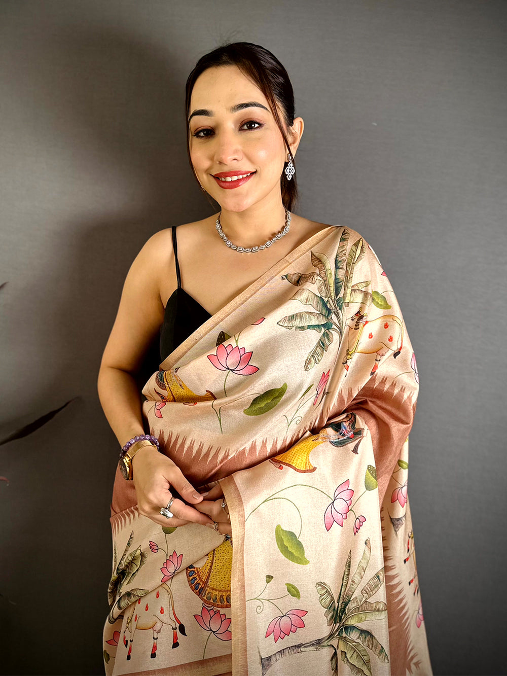 Heritage Pichwai Border Semi Tussar Saree