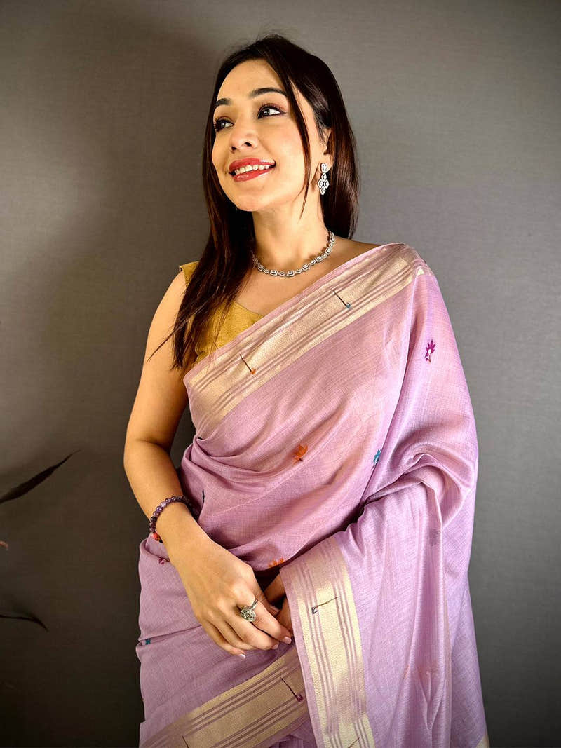 Lavender Munia Minakari Khadi Saree